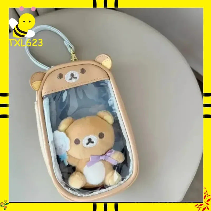 Kawaii Rilakkuma Bären‑Schwester Transparente PU‑Münzbörse Kinder‑Schlüsseltasche Kartenhalter Kleine Geldbörse Geschenk mit Anhänger‑Aufbewahrung