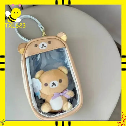 Kawaii Rilakkuma Bären‑Schwester Transparente PU‑Münzbörse Kinder‑Schlüsseltasche Kartenhalter Kleine Geldbörse Geschenk mit Anhänger‑Aufbewahrung
