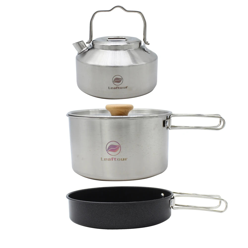 Camping Kochset aus Edelstahl – Kessel, Topf & Pfanne für 2–3 Personen