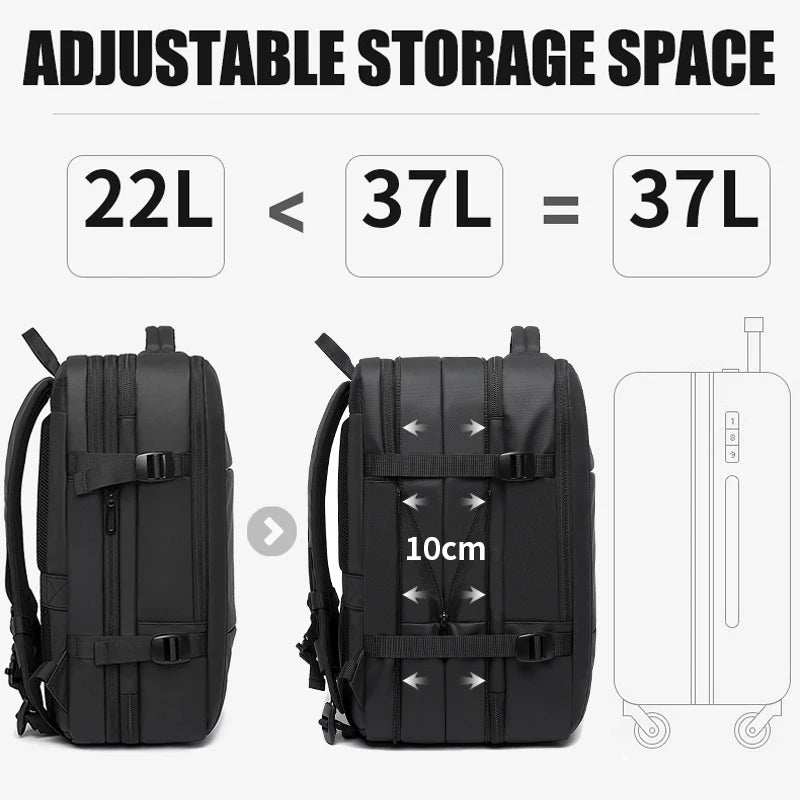 Bange BG-1908 ist ein großer, erweiterbarer, wasserdichter Business‑ und Reiserucksack, der Laptops bis 17,3 Zoll fasst und durch USB‑Port.