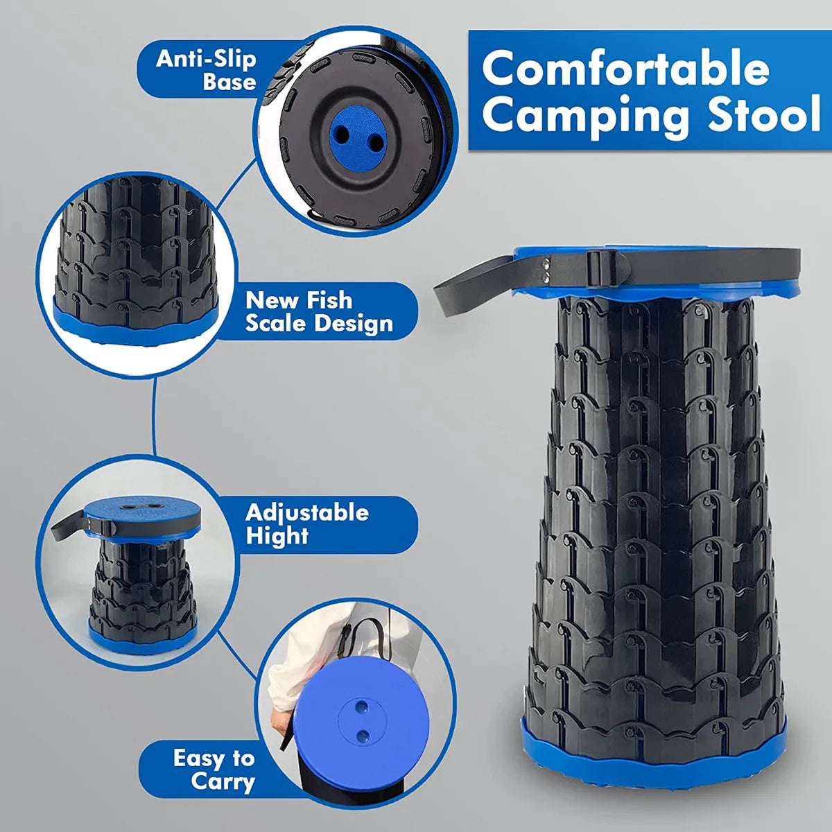 Teleskop-Campinghocker – Ultraleicht, faltbar, bis 200 kg | Strand, Angeln, Wandern, Picknick