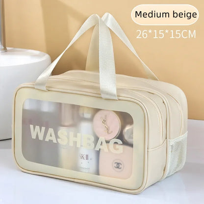 Doppelte transparente PU‑Kosmetiktasche mit Trocken‑/Nass‑Trennung, tragbare Waschtasche, Aufbewahrungstasche für Kosmetik – ideal für Reisen, Fitness und Schwimmen