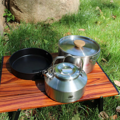 Camping Kochset aus Edelstahl – Kessel, Topf & Pfanne für 2–3 Personen