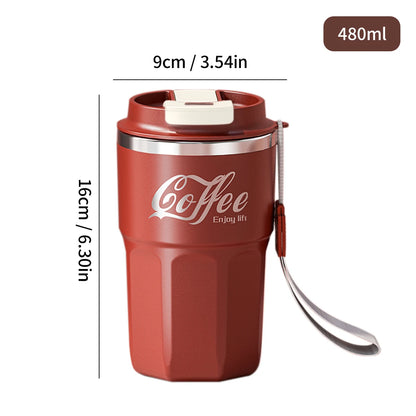 „WORTHBUY 400/480 ml Kaffeebecher aus 304‑Edelstahl mit Deckel und Griff, doppelwandiger Kaffeebecher, wiederverwendbares isoliertes Trinkgefäß“