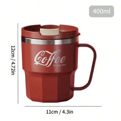 „WORTHBUY 400/480 ml Kaffeebecher aus 304‑Edelstahl mit Deckel und Griff, doppelwandiger Kaffeebecher, wiederverwendbares isoliertes Trinkgefäß“