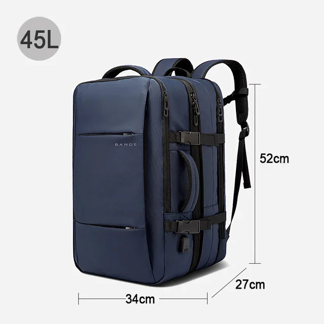 Bange BG-1908 ist ein großer, erweiterbarer, wasserdichter Business‑ und Reiserucksack, der Laptops bis 17,3 Zoll fasst und durch USB‑Port.