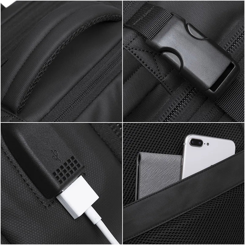Bange BG-1908 ist ein großer, erweiterbarer, wasserdichter Business‑ und Reiserucksack, der Laptops bis 17,3 Zoll fasst und durch USB‑Port.