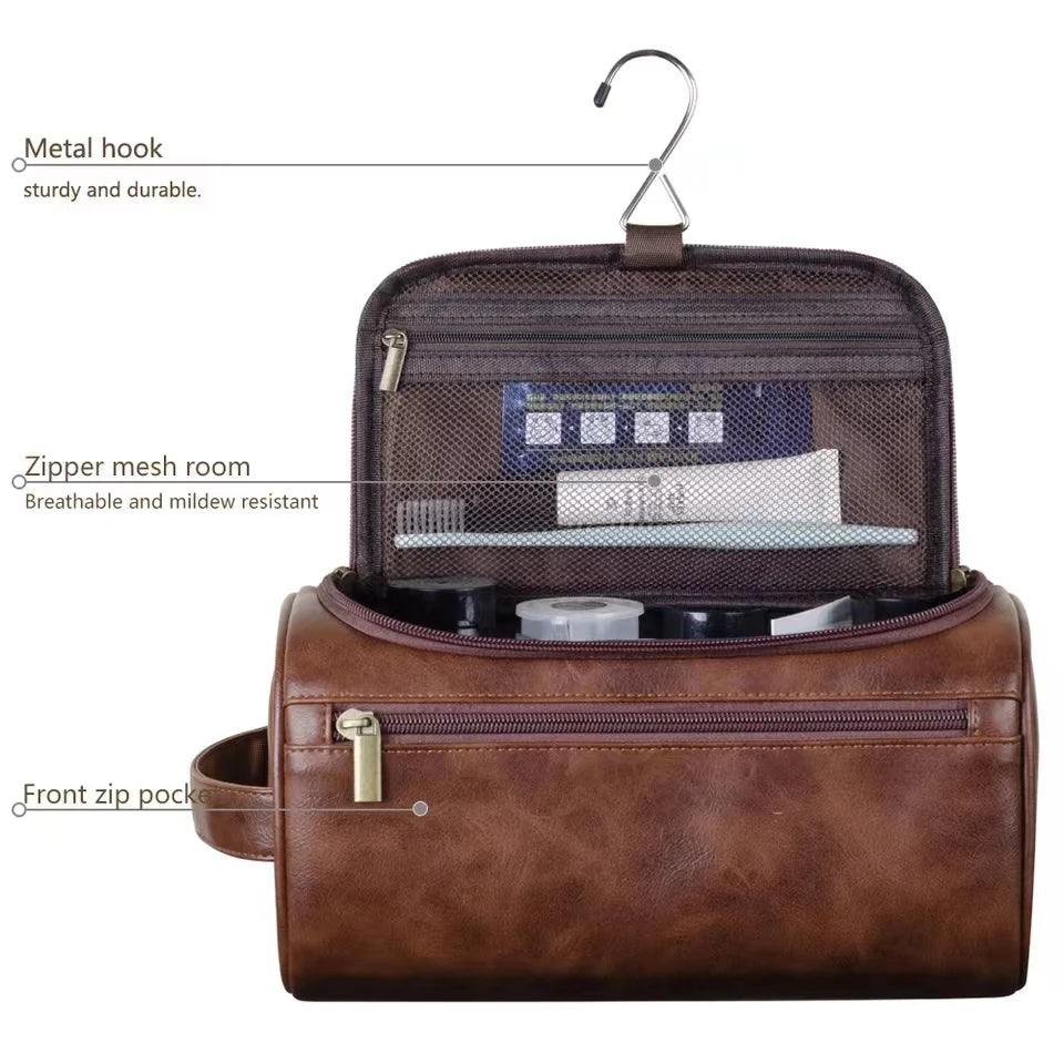 „Große Leder‑Kulturtasche zum Aufhängen, Dopp Kit für Männer und Frauen, wasserdichte Waschtasche, Kosmetik‑Aufbewahrungstasche – ideal für Reisen und Outdoor“