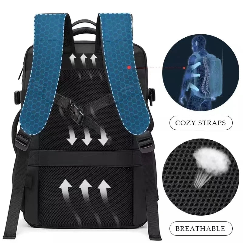 Bange BG-1908 ist ein großer, erweiterbarer, wasserdichter Business‑ und Reiserucksack, der Laptops bis 17,3 Zoll fasst und durch USB‑Port.