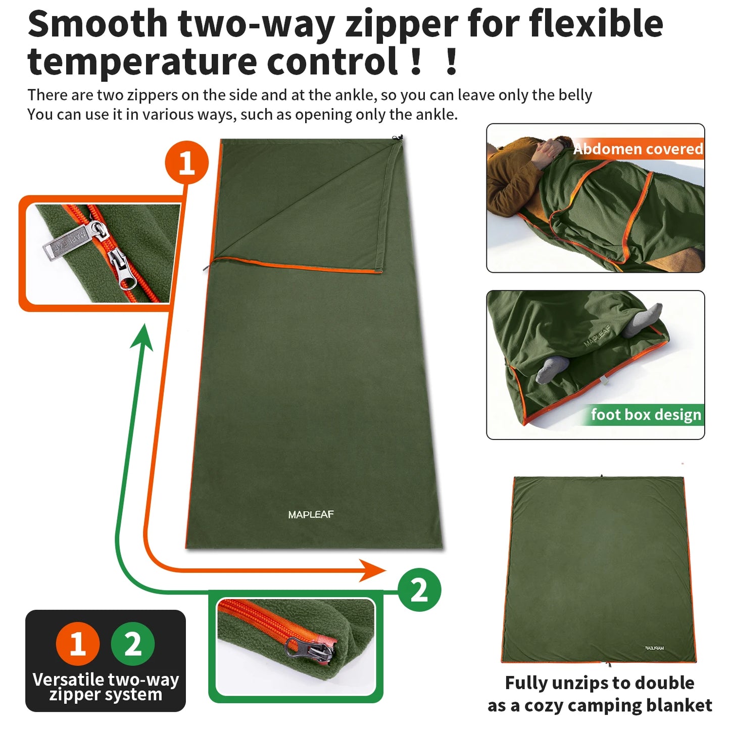MAPLEAF Fleece Sleeping ,Travel Camping Sheet Camping Blanket Liner