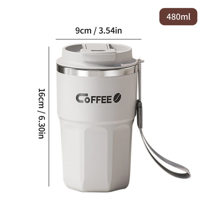 „WORTHBUY 400/480 ml Kaffeebecher aus 304‑Edelstahl mit Deckel und Griff, doppelwandiger Kaffeebecher, wiederverwendbares isoliertes Trinkgefäß“