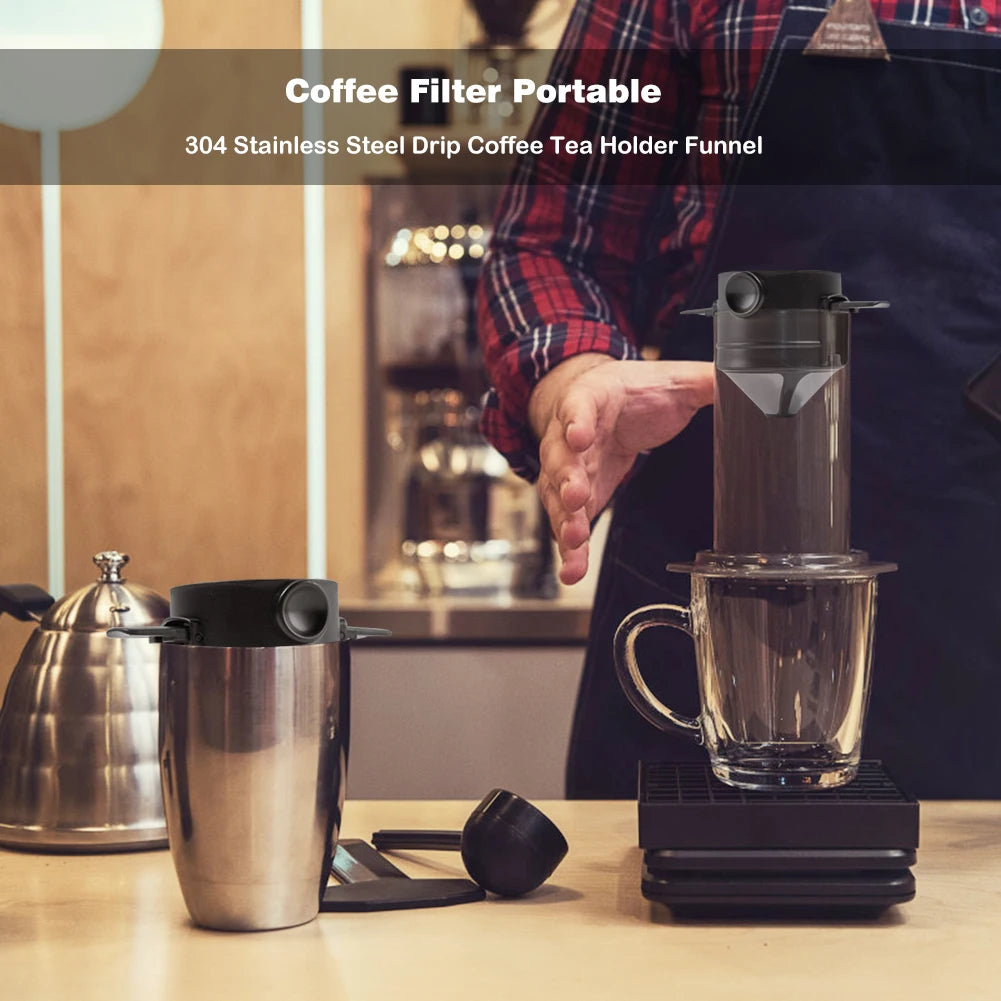 Tragbarer Kaffeefilter aus 304 Edelstahl – Wiederverwendbarer Drip‑Kaffeebereiter & Teefilter für Tassen
