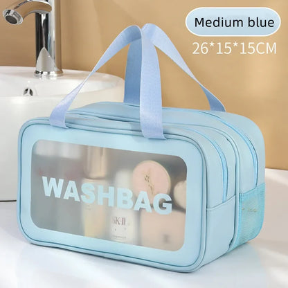 Doppelte transparente PU‑Kosmetiktasche mit Trocken‑/Nass‑Trennung, tragbare Waschtasche, Aufbewahrungstasche für Kosmetik – ideal für Reisen, Fitness und Schwimmen
