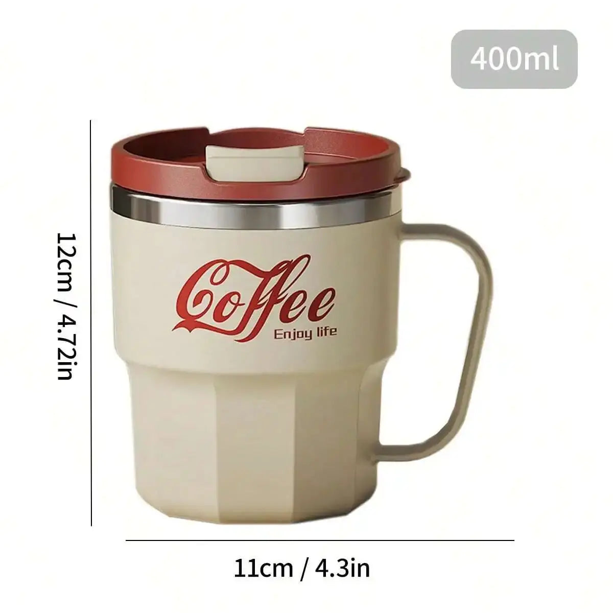 „WORTHBUY 400/480 ml Kaffeebecher aus 304‑Edelstahl mit Deckel und Griff, doppelwandiger Kaffeebecher, wiederverwendbares isoliertes Trinkgefäß“