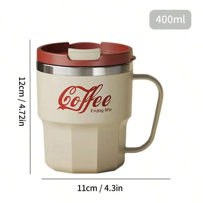 „WORTHBUY 400/480 ml Kaffeebecher aus 304‑Edelstahl mit Deckel und Griff, doppelwandiger Kaffeebecher, wiederverwendbares isoliertes Trinkgefäß“