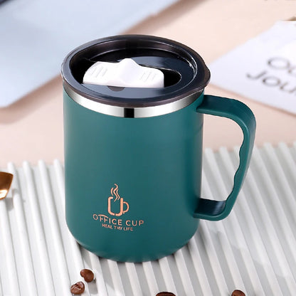 „500‑ml / 17‑oz Thermobecher aus 304‑Edelstahl – doppelwandig, Kaffeebecher/Milchbecher mit Kunststoffdeckel und Griff“