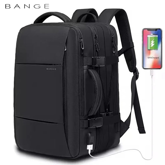 Bange BG-1908 ist ein großer, erweiterbarer, wasserdichter Business‑ und Reiserucksack, der Laptops bis 17,3 Zoll fasst und durch USB‑Port.