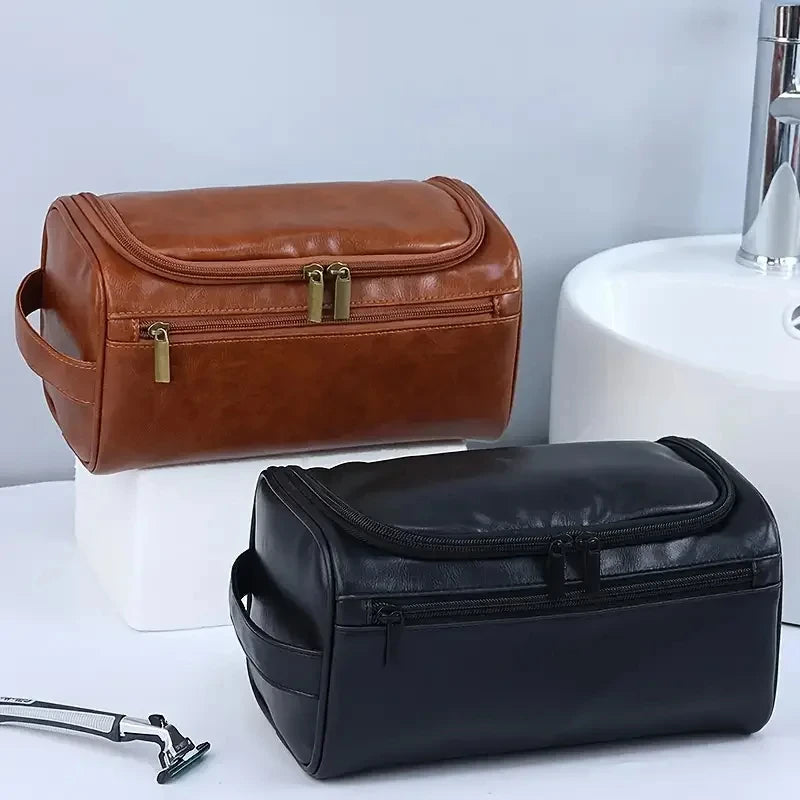„Große Leder‑Kulturtasche zum Aufhängen, Dopp Kit für Männer und Frauen, wasserdichte Waschtasche, Kosmetik‑Aufbewahrungstasche – ideal für Reisen und Outdoor“