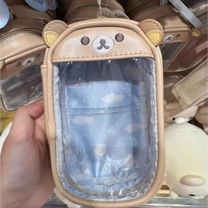 Kawaii Rilakkuma Bären‑Schwester Transparente PU‑Münzbörse Kinder‑Schlüsseltasche Kartenhalter Kleine Geldbörse Geschenk mit Anhänger‑Aufbewahrung