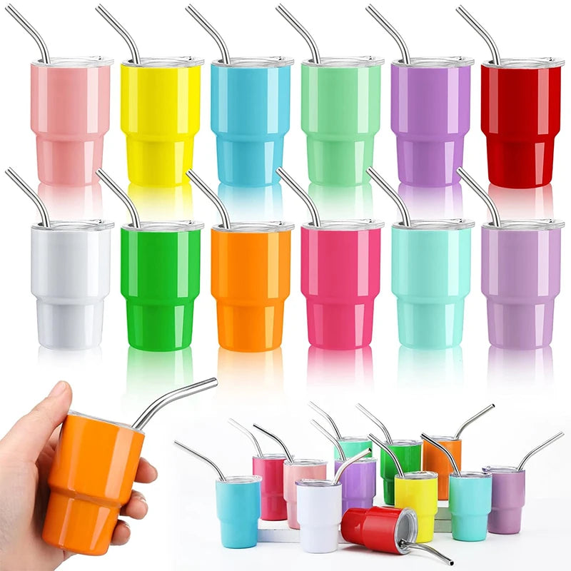 „LMETJMA 2oz Mini‑Tumbler – doppelwandiger Edelstahl‑Vakuumbecher, Sublimations‑Shot‑Glas‑Tumbler mit Strohhalm und Deckel, Modell JT228“