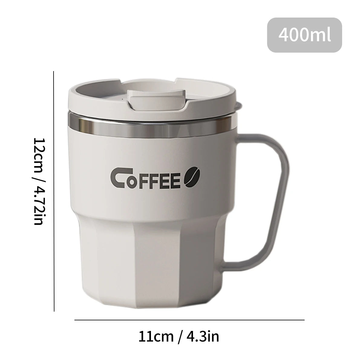„WORTHBUY 400/480 ml Kaffeebecher aus 304‑Edelstahl mit Deckel und Griff, doppelwandiger Kaffeebecher, wiederverwendbares isoliertes Trinkgefäß“
