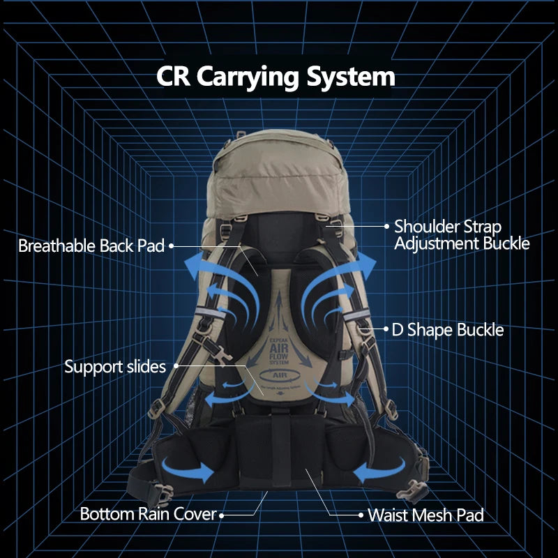 70L Trekking-Rucksack – Ergonomisch, Wasserdicht mit Regenhülle | Camping & Wandern