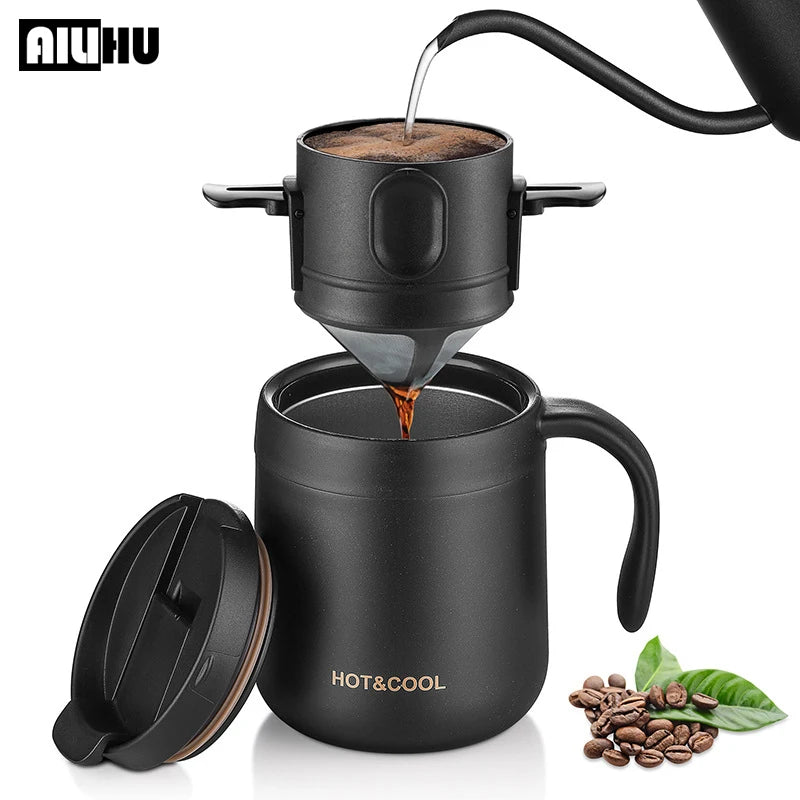 Tragbarer Kaffeefilter aus 304 Edelstahl – Wiederverwendbarer Drip‑Kaffeebereiter & Teefilter für Tassen