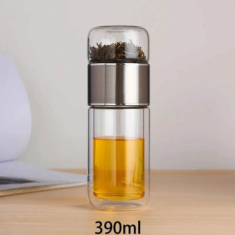 420ML Tea Cup Easy To Clean Glass Tea Cup with Double Layer Tea Infuser Tea Infuser Water Cup Suitable for Office Outdoor Travel