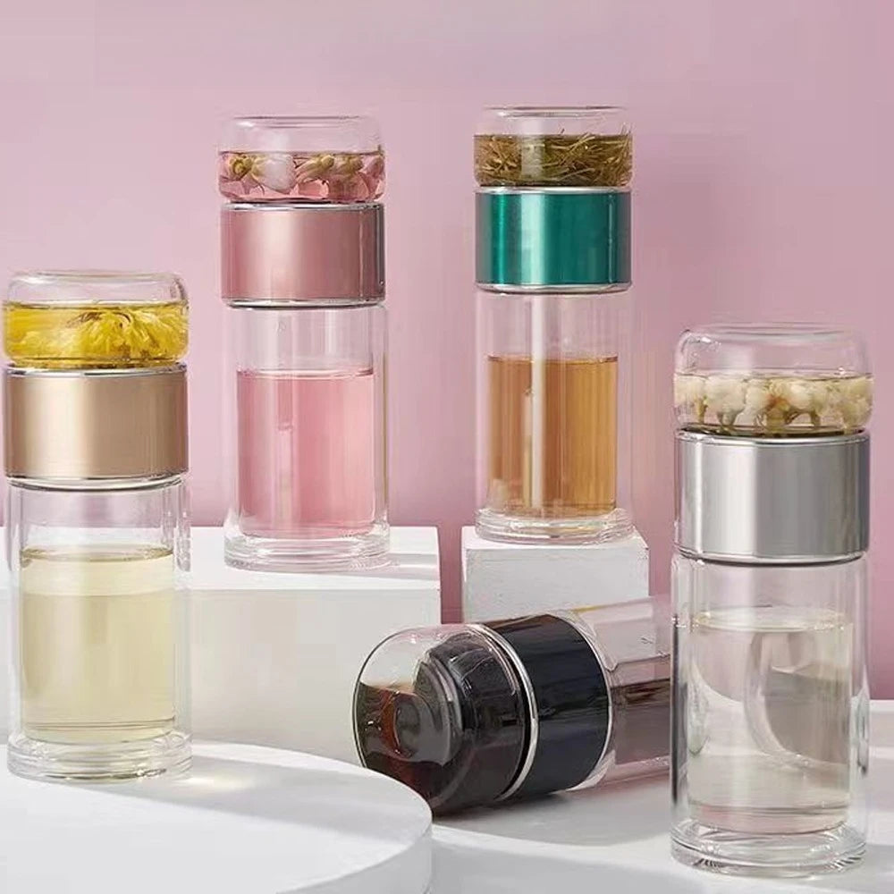 420ML Tea Cup Easy To Clean Glass Tea Cup with Double Layer Tea Infuser Tea Infuser Water Cup Suitable for Office Outdoor Travel