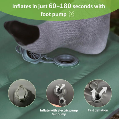 Ultraleichte extra dicke 4‑Zoll‑Camping‑Schlafmatte mit integriertem Kissen und Fußpumpe, aufblasbare Schlafmatte für Outdoor‑Camping