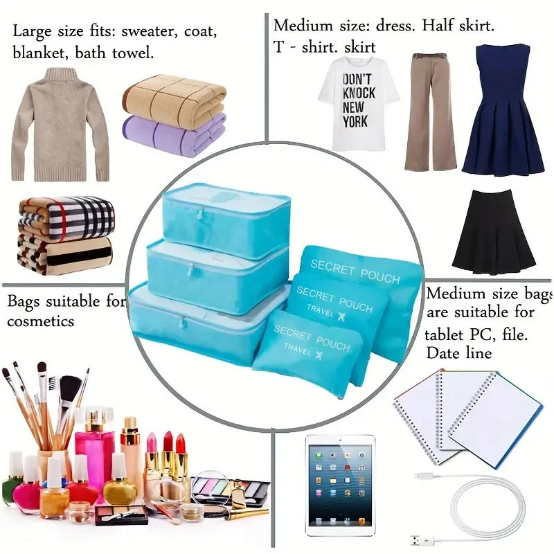 Reise-Organizer Set 6-teilig – Wasserdichte Koffertaschen für Kleidung & Unterwäsche