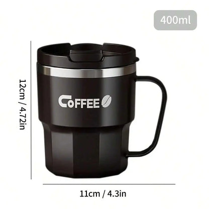 „WORTHBUY 400/480 ml Kaffeebecher aus 304‑Edelstahl mit Deckel und Griff, doppelwandiger Kaffeebecher, wiederverwendbares isoliertes Trinkgefäß“