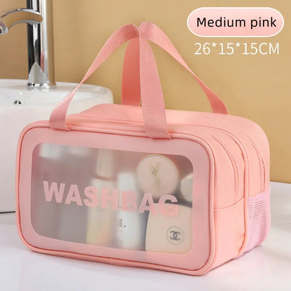 Doppelte transparente PU‑Kosmetiktasche mit Trocken‑/Nass‑Trennung, tragbare Waschtasche, Aufbewahrungstasche für Kosmetik – ideal für Reisen, Fitness und Schwimmen