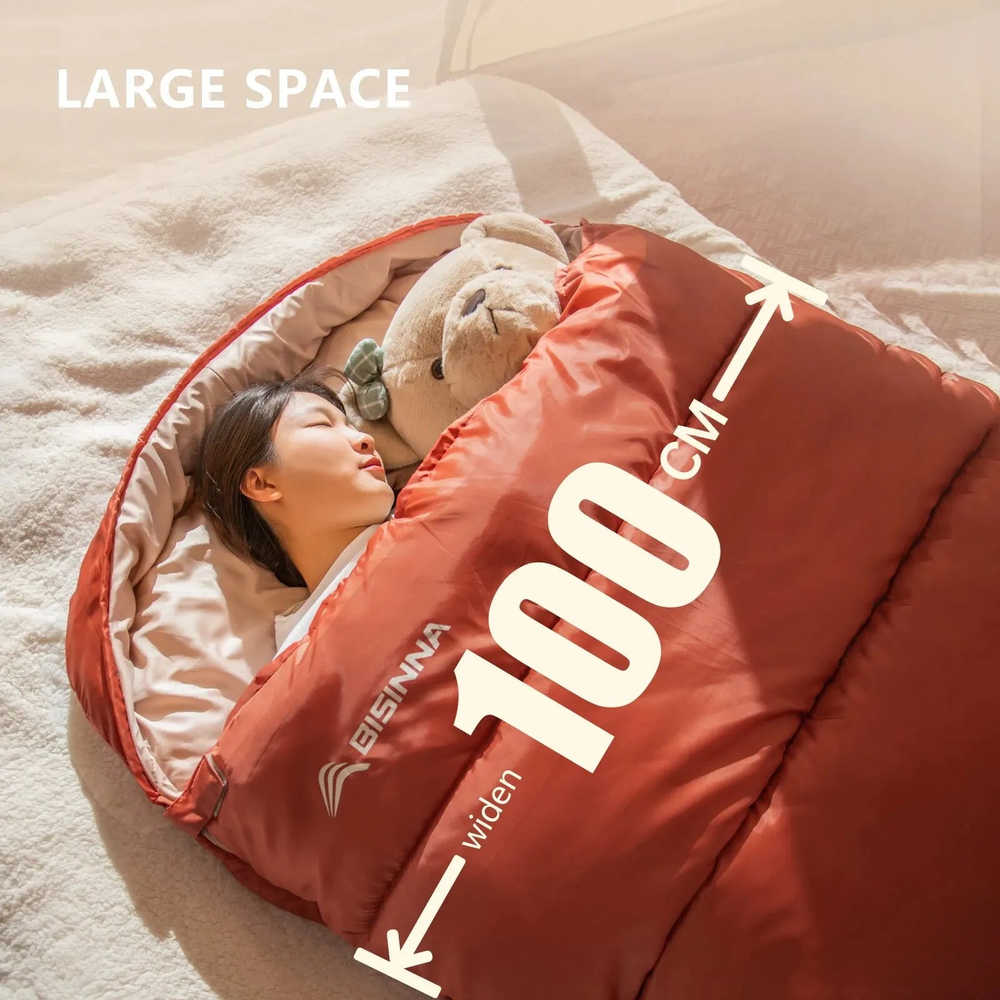 Bisinna Camping Schlafsack – 3 Jahreszeiten, Envelope-Design, 1,5–3,5 kg Füllung